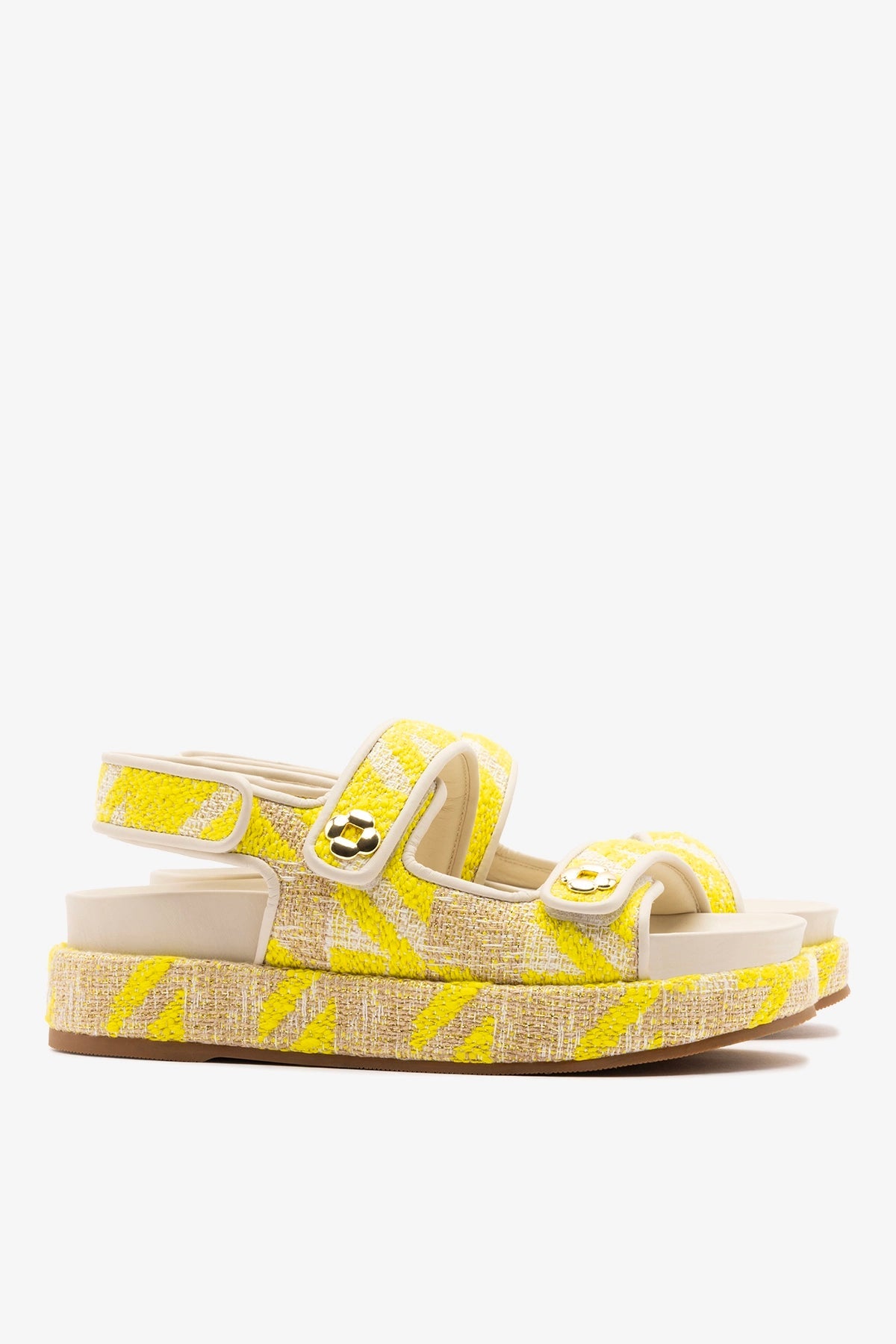 Jetty Sandal Yellow Printed Fabric - Larroude