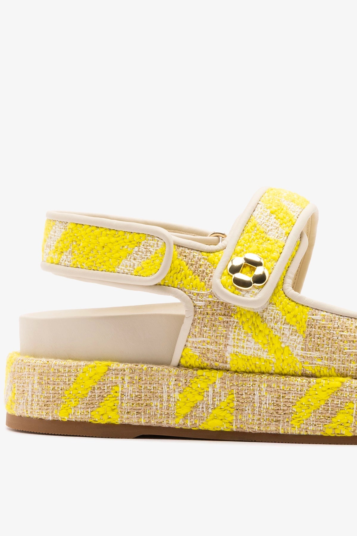 Jetty Sandal Yellow Printed Fabric - Larroude