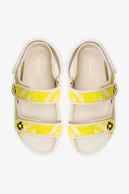 Jetty Sandal Yellow Printed Fabric - Larroude