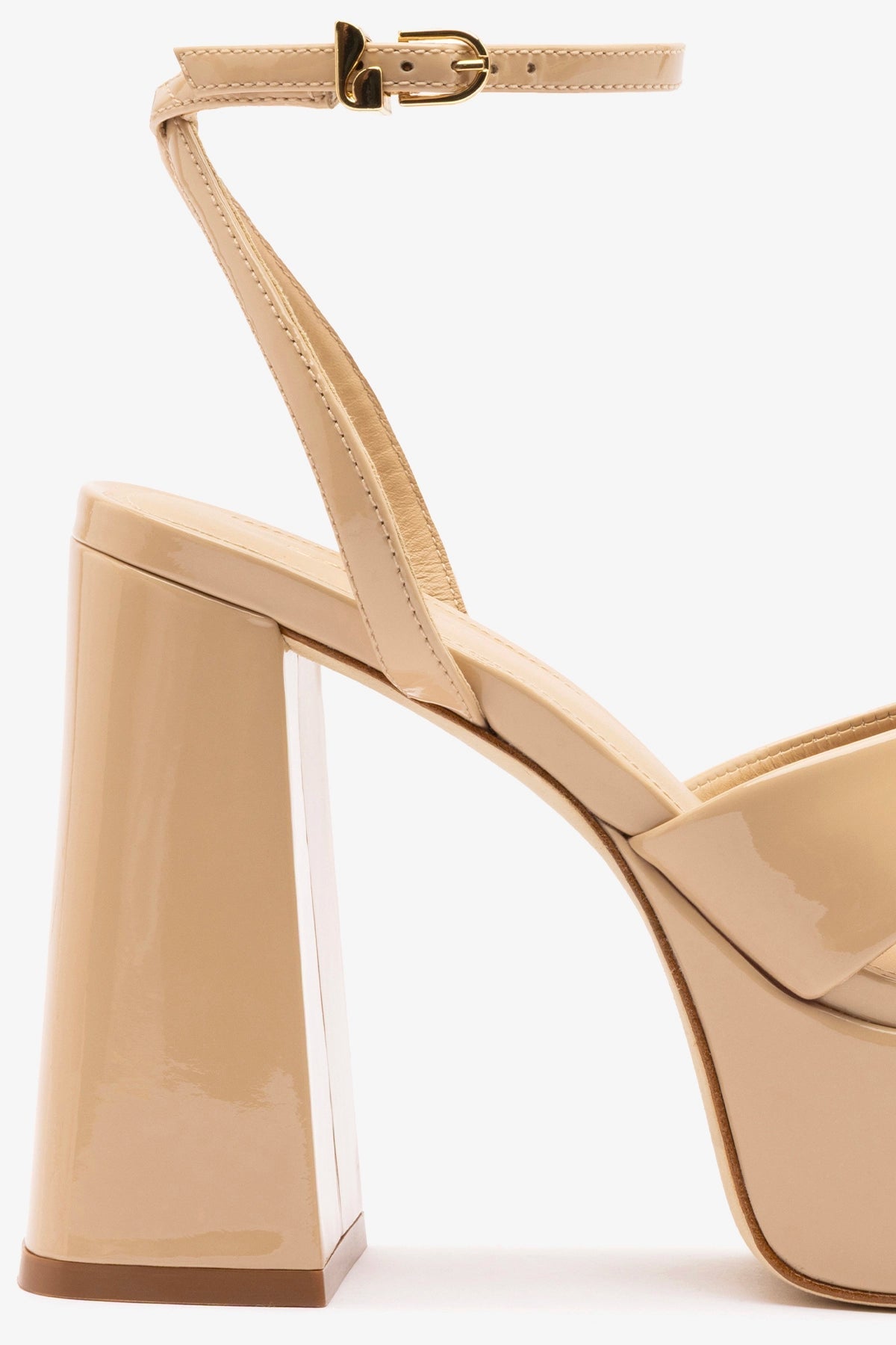 Dolly X Platform Sandal In Sand Patent Leather - Larroude