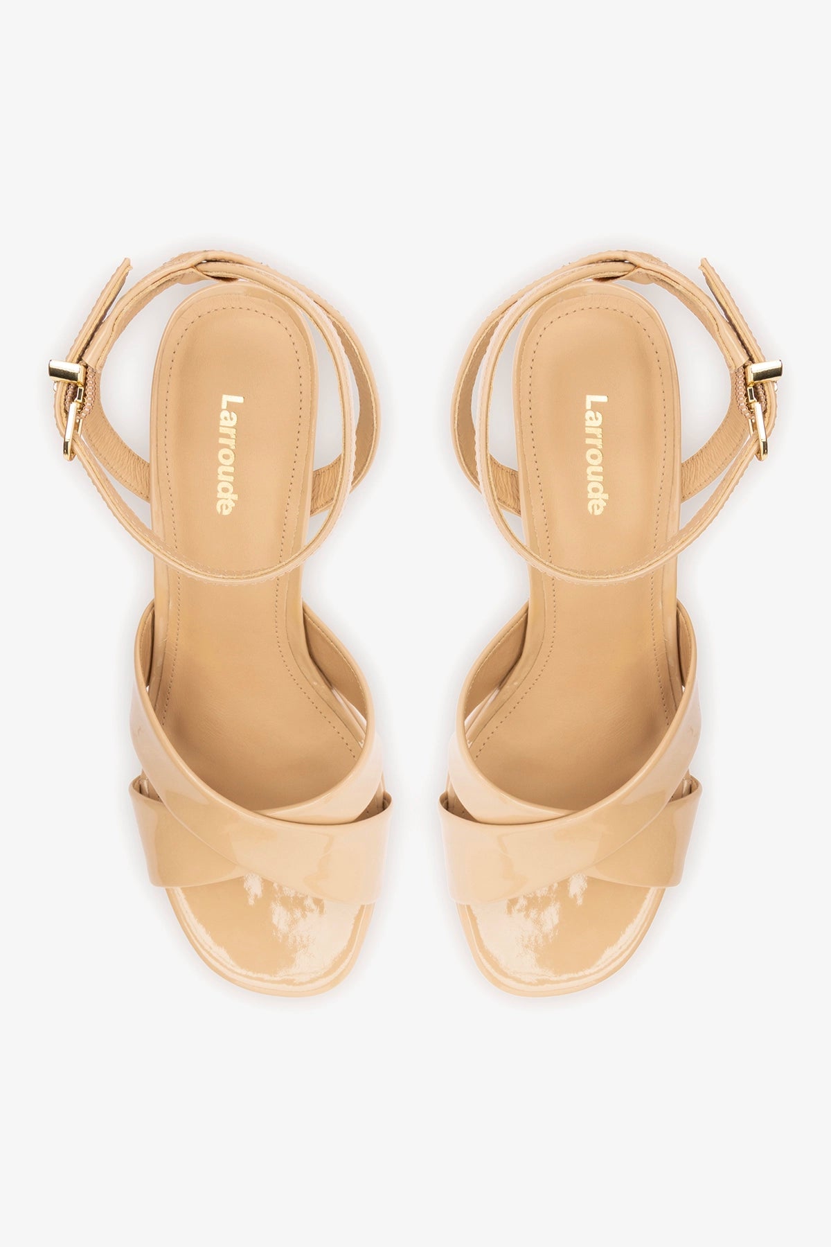 Dolly X Platform Sandal In Sand Patent Leather - Larroude