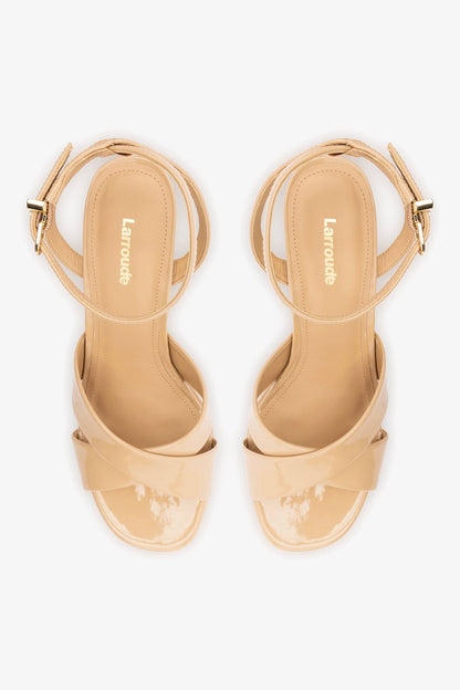 Dolly X Platform Sandal In Sand Patent Leather - Larroude