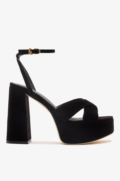 Dolly X Platform Sandal In Black Suede - Larroude