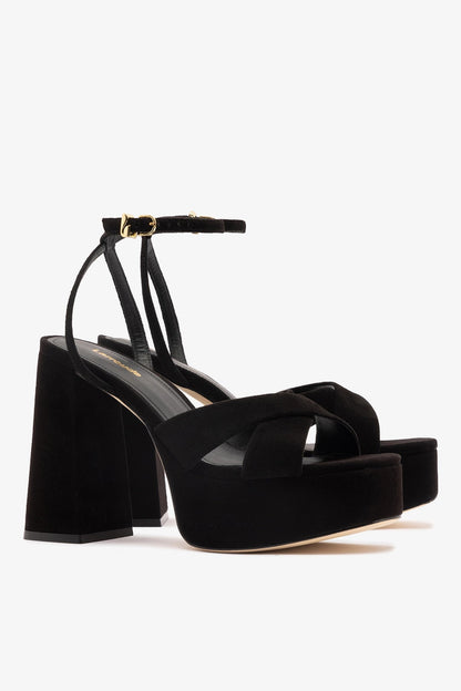 Dolly X Platform Sandal In Black Suede - Larroude