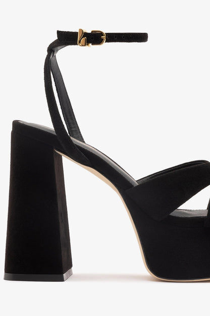 Dolly X Platform Sandal In Black Suede - Larroude