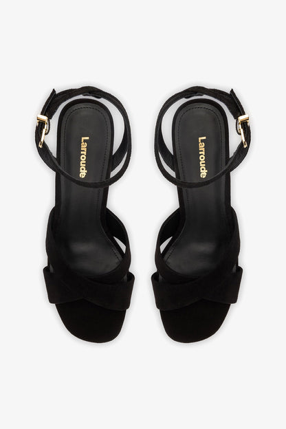 Dolly X Platform Sandal In Black Suede - Larroude
