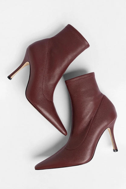 Mini Carine Boot Burgundy Stretch Leather - Larroude
