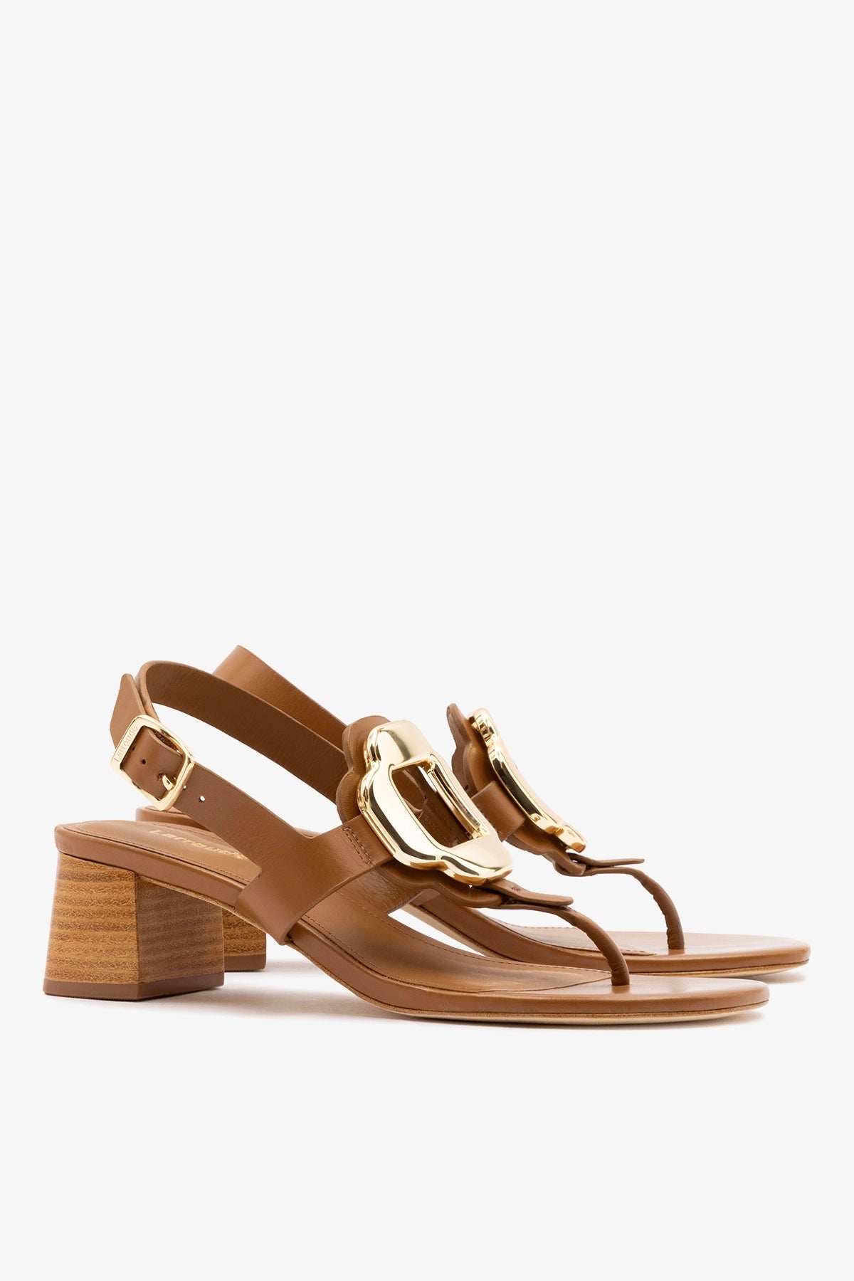 Margherita Block Thong Sandal Caramel Leather - Larroude
