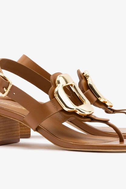 Margherita Block Thong Sandal Caramel Leather - Larroude