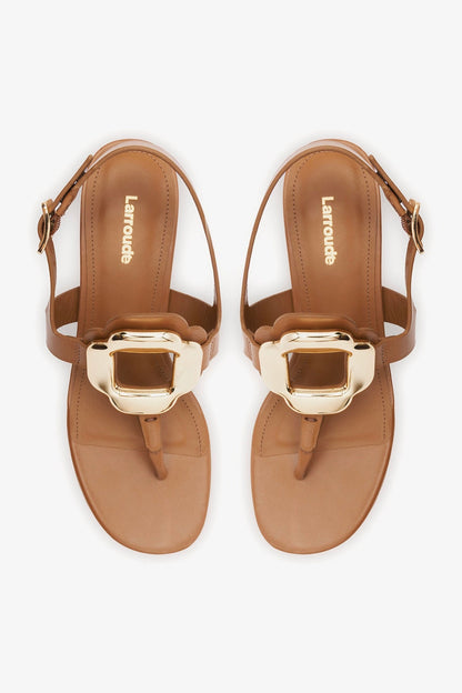 Margherita Block Thong Sandal Caramel Leather - Larroude