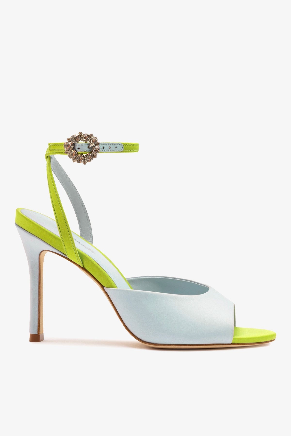 Jasmine Sandal Powder Blue and Green Satin - Larroude