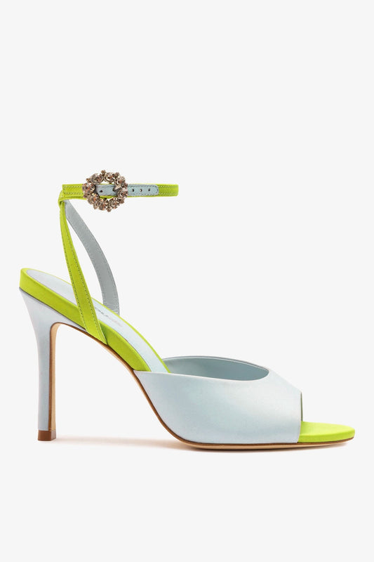 Jasmine Sandal Powder Blue and Green Satin - Larroude