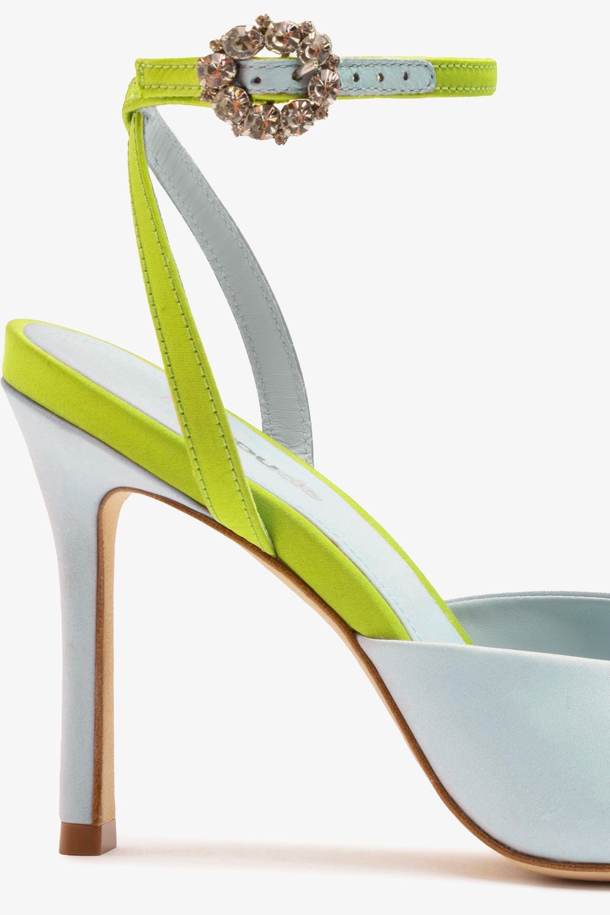 Jasmine Sandal Powder Blue and Green Satin - Larroude
