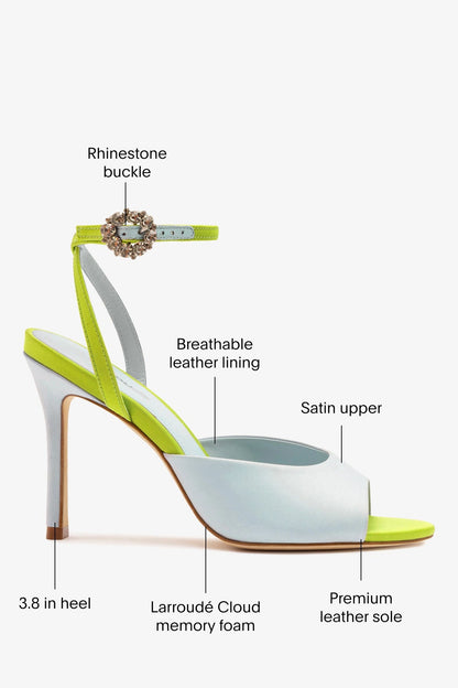Jasmine Sandal Powder Blue and Green Satin - Larroude