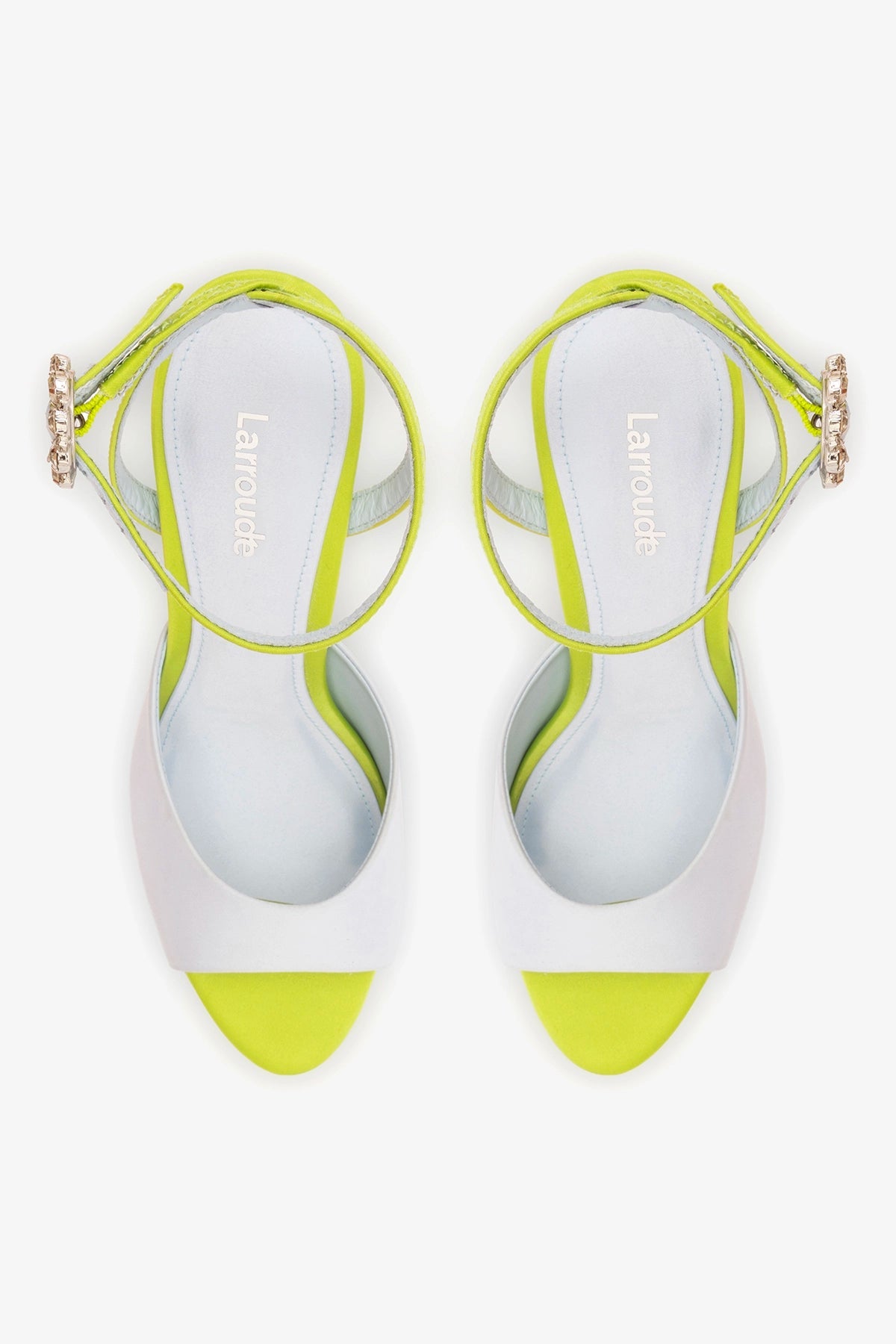 Jasmine Sandal Powder Blue and Green Satin - Larroude