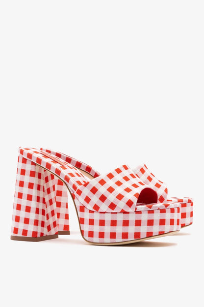 Dolly Platform Mule Scarlet Printed Fabric - Larroude
