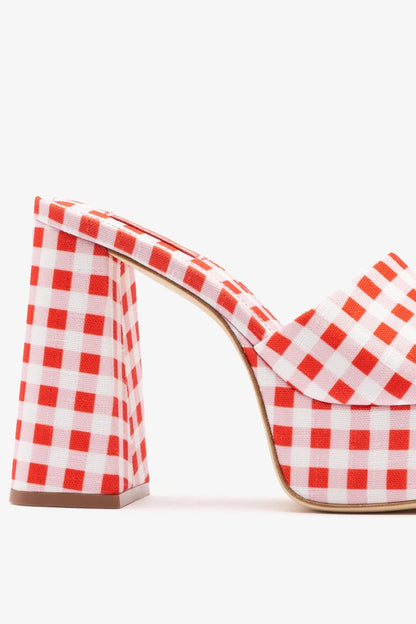 Dolly Platform Mule Scarlet Printed Fabric - Larroude