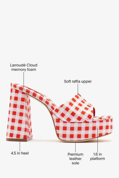 Dolly Platform Mule Scarlet Printed Fabric - Larroude
