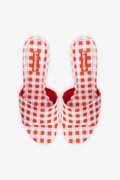 Dolly Platform Mule Scarlet Printed Fabric - Larroude