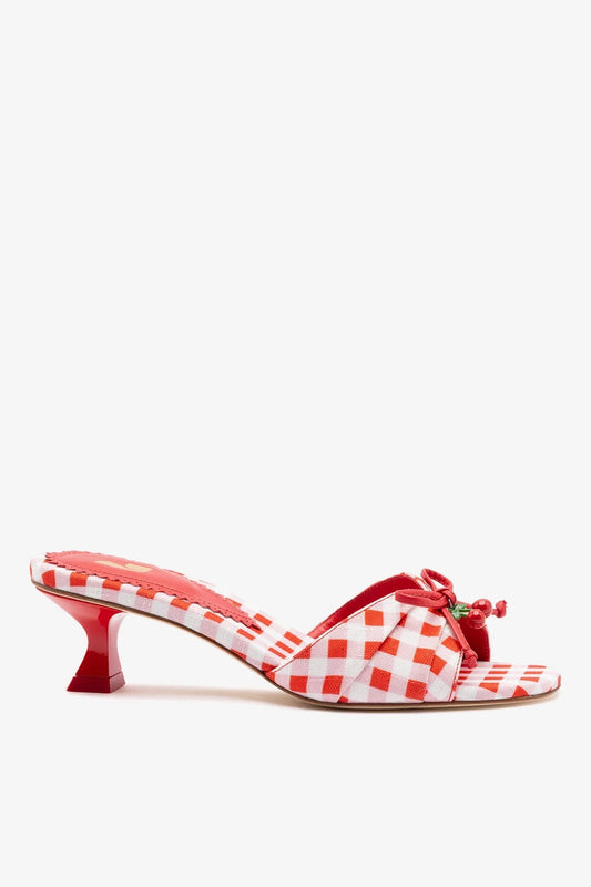 Bardot Mule Scarlet Printed Fabric - Larroude
