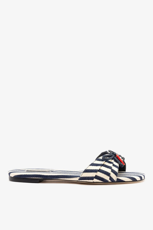 Bardot Flat Navy Striped Canvas - Larroude