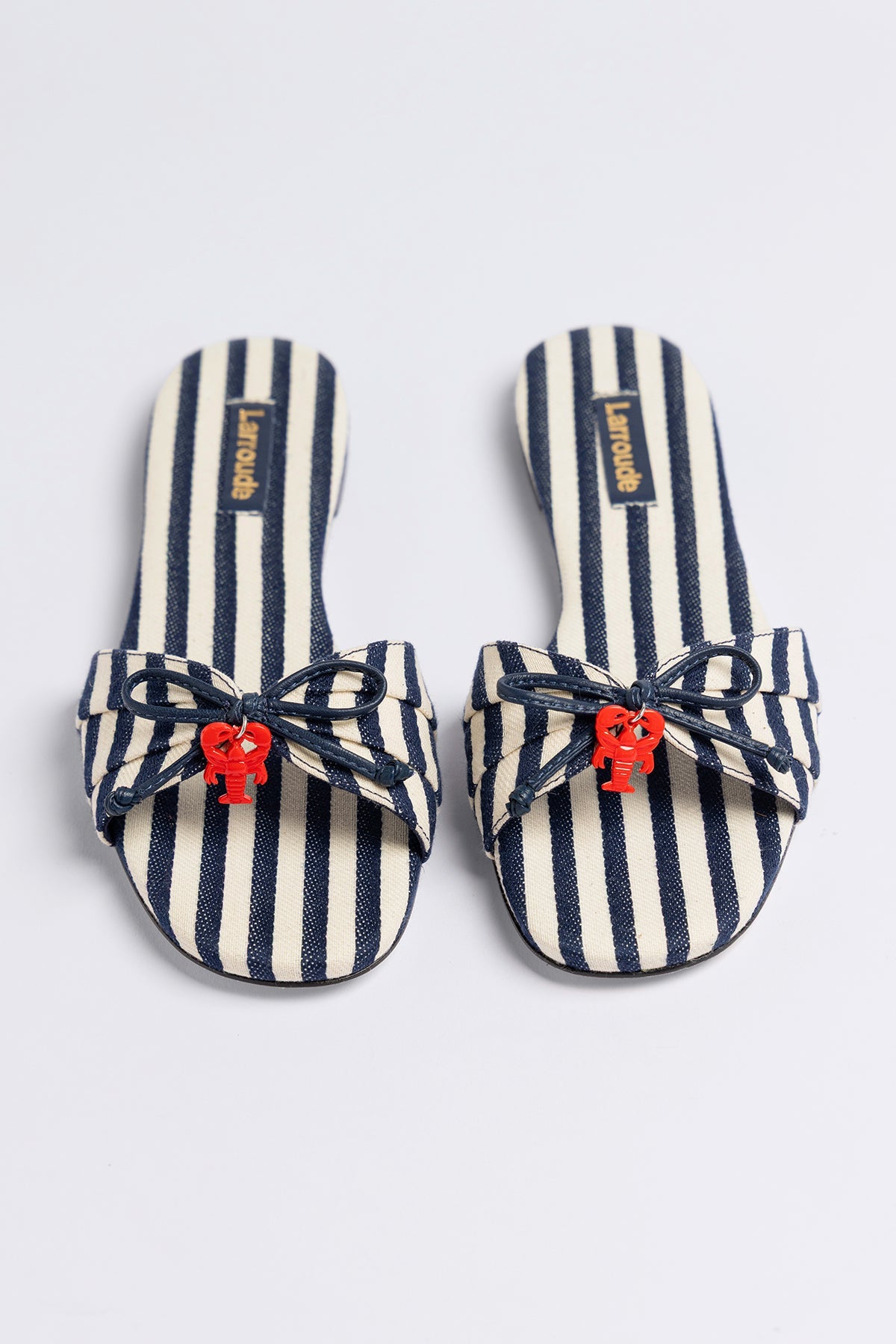 Bardot Flat Navy Striped Canvas - Larroude