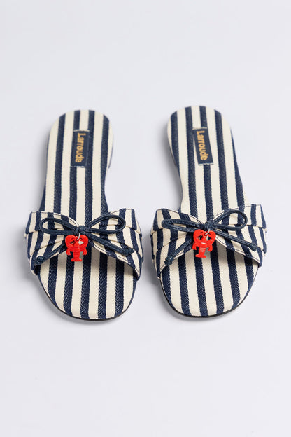 Bardot Flat Navy Striped Canvas - Larroude