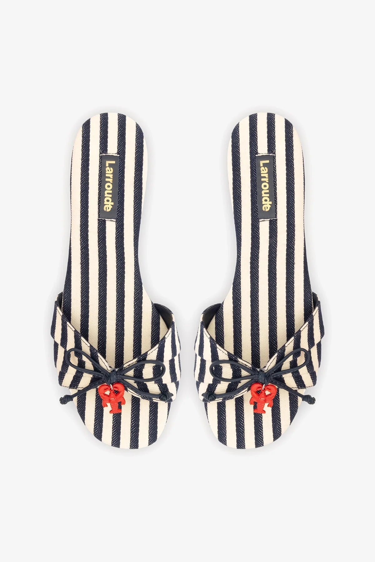 Bardot Flat Navy Striped Canvas - Larroude