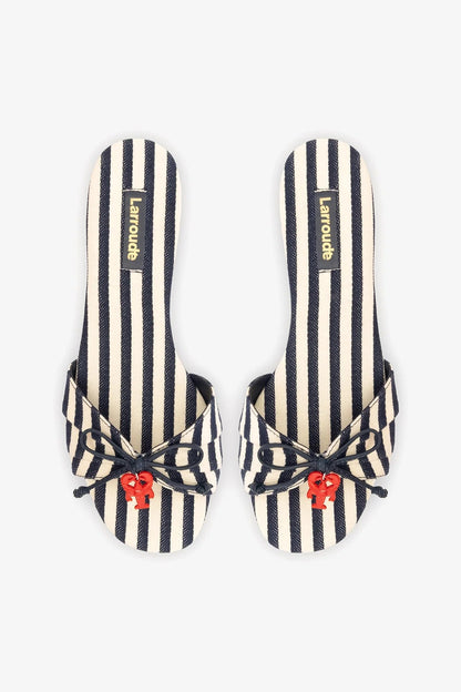 Bardot Flat Navy Striped Canvas - Larroude