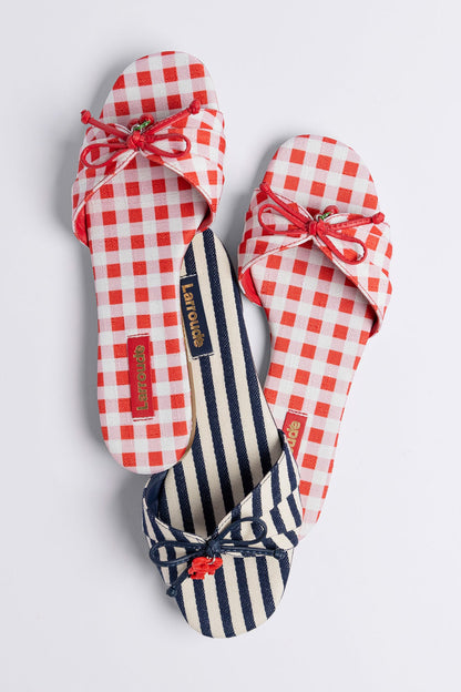 Bardot Flat Navy Striped Canvas - Larroude