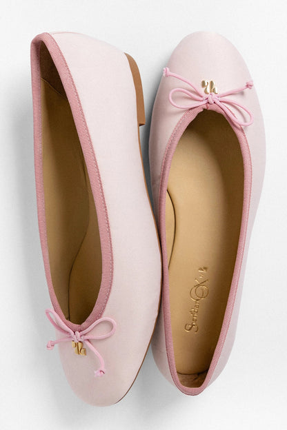 Larroudé by Sheridan Cox: Pavlova Ballet Flat Strawberry Cream Satin - Larroude