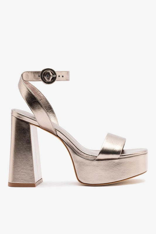 Dolly Platform Sandal Dusky Gold Leather - Larroude