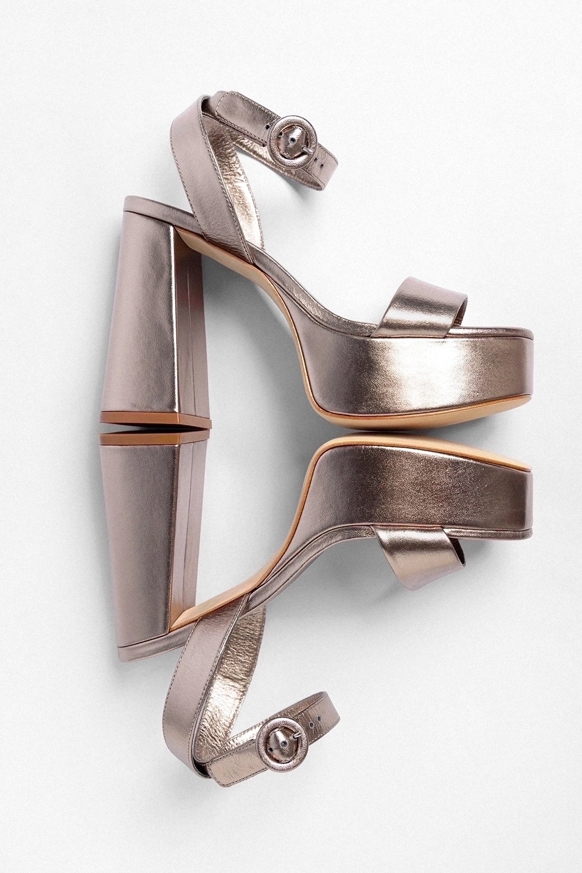 Dolly Platform Sandal Dusky Gold Leather - Larroude