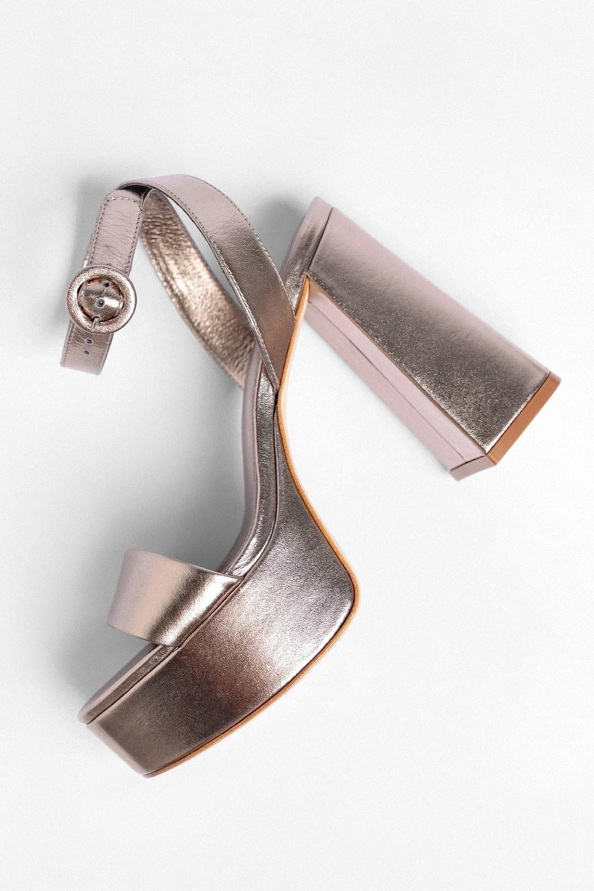 Dolly Platform Sandal Dusky Gold Leather - Larroude