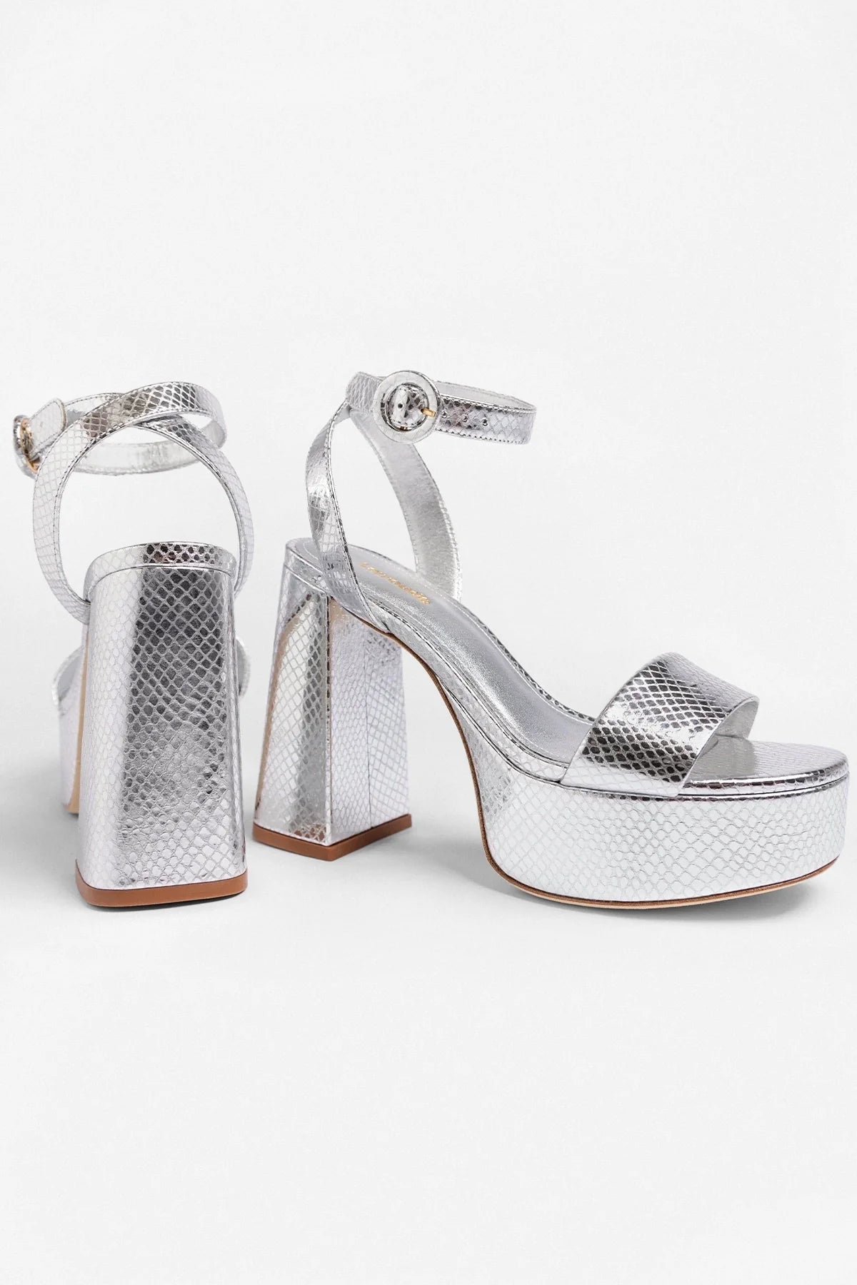 Dolly Platform Sandal Silver Snake Leather - Larroude
