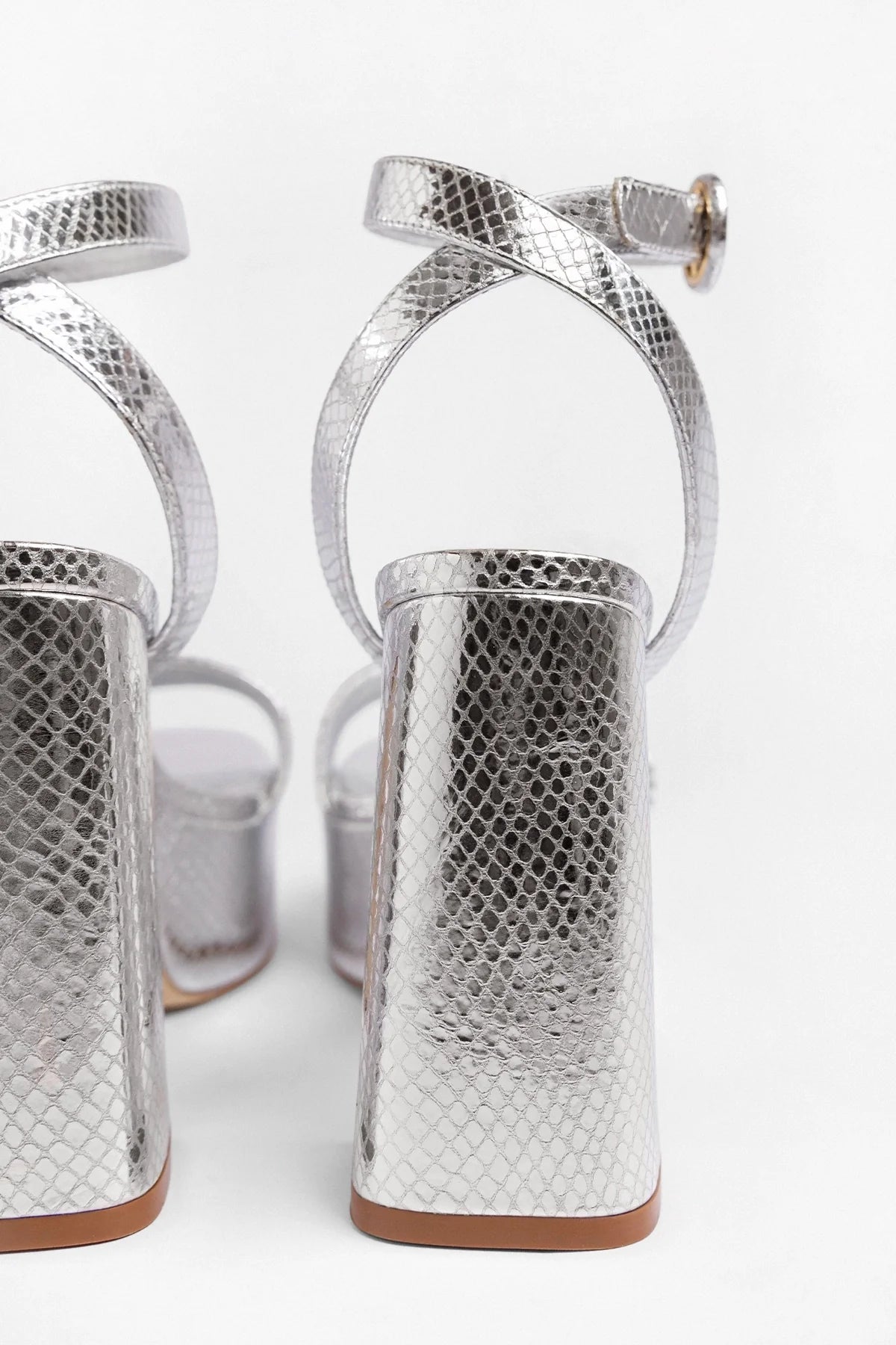 Dolly Platform Sandal Silver Snake Leather - Larroude